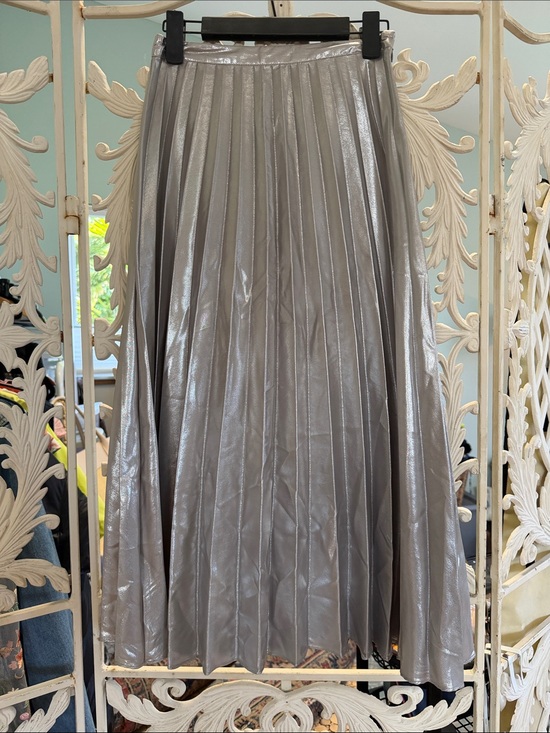 Topshop Dresses & Skirts - Topshop Metallic Silver Pleated A-Line Skirt